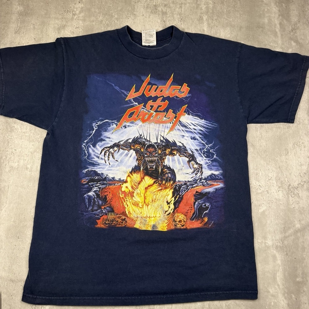 Vintage 1998 Judas Priest Jugulator World Tour T Shirt XL Band Tee Navy Tultex